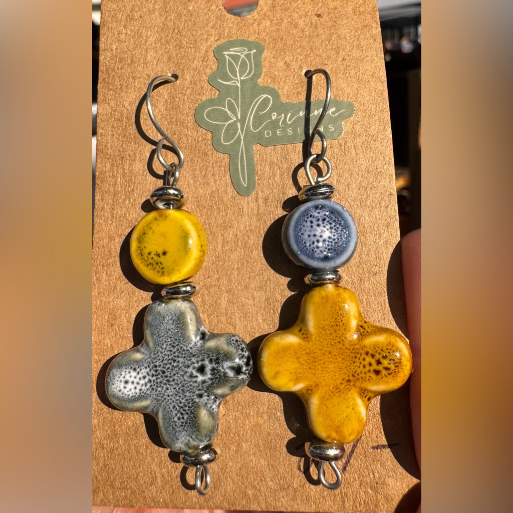Yellow And Blue Ceramic Earrings